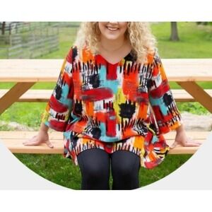 NWT MOONLIGHT Y&S USA Multicolor Shark Hem Top Oversize‎ Large Lagenlook Artsy